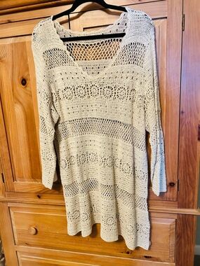 Hand made! Gorgeous Crochet Open-Knit Cream Sweater Tunic